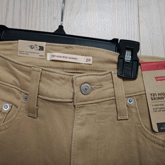 Levis 721 High Rise Skinny Jeans Khaki Stretchy Denim Womens 29x32 - Picture 2 of 4